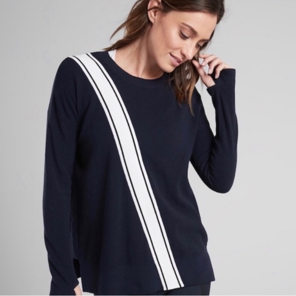 Athleta Sweaters - ATHLETA Navy with White Diagonal Stripe Sweater